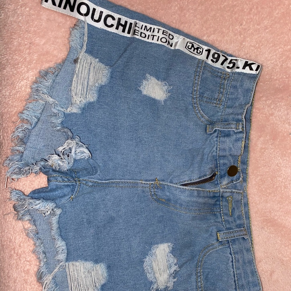 Denim shorts.